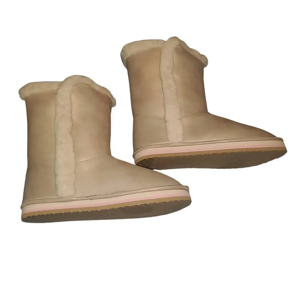 NEW in Box Sugar Big Girls Size 5 Milhoja Sueded Faux Fur Cozy Boots Gold Rose
